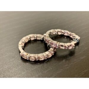 Beautiful Sterling Silver 925 Rose Quartz Hoops Earrings